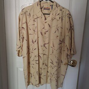 Bobby Chan 100% Silk Yellow Floral Short Sleeve Button Down Shirt XL